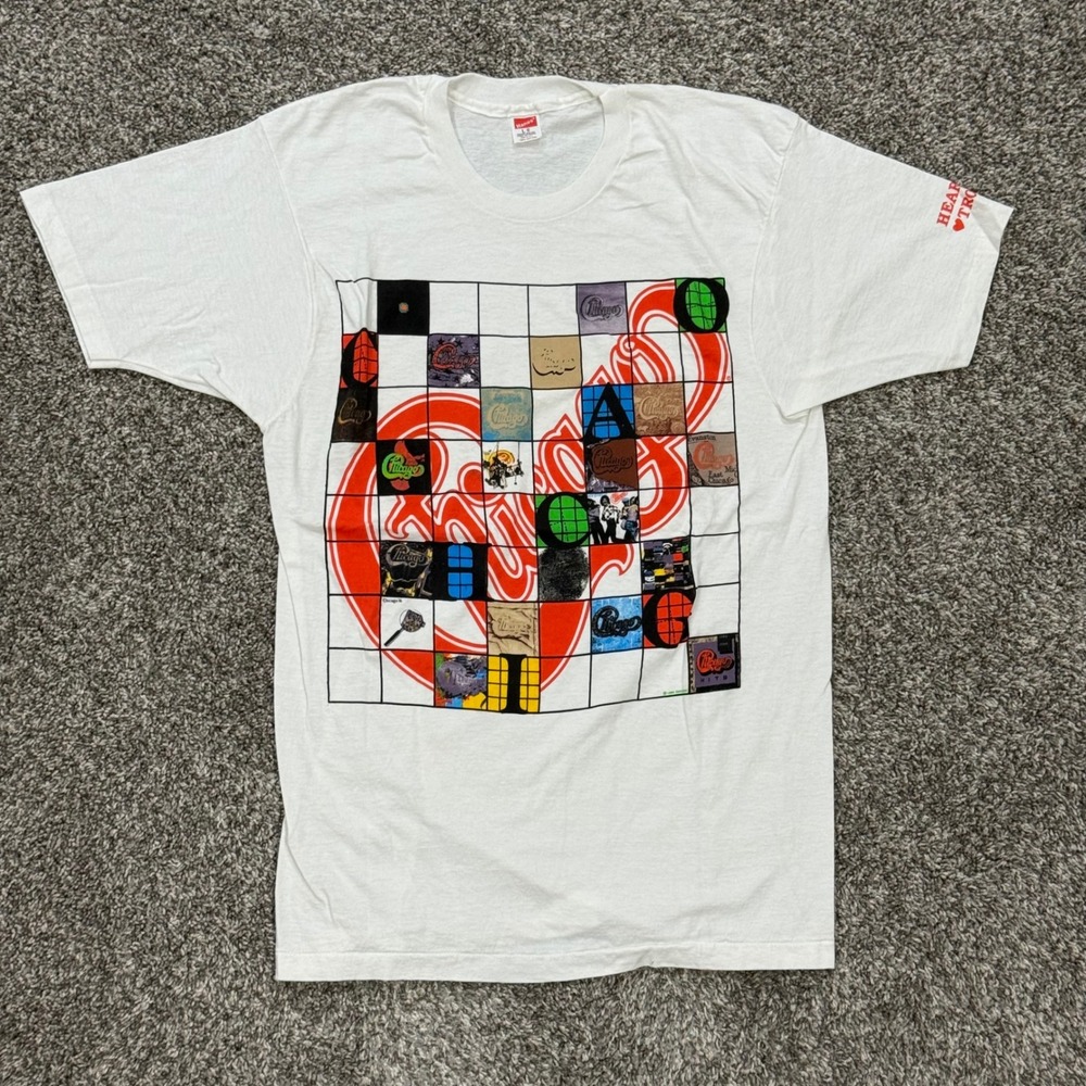 Vintage 1990 Chicago Band Tour T-Shirt Hanes Hearts In Trouble Mens Large USA